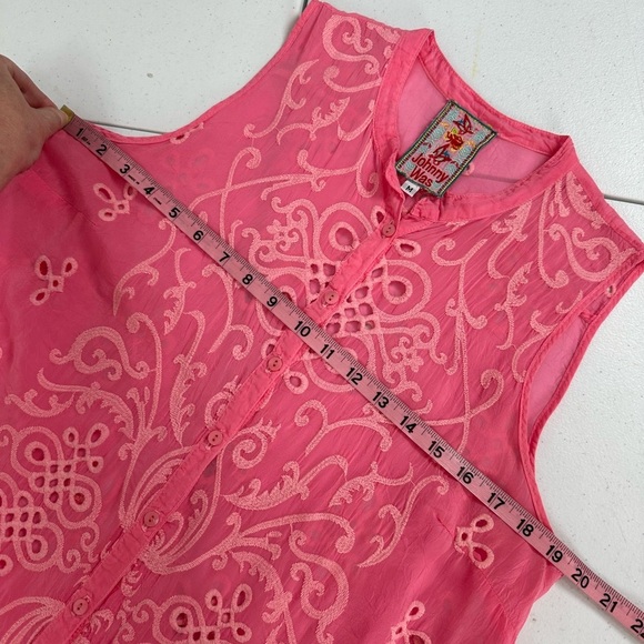Johnny Was Wirey Vine Georgette Sleeveless Eyelet Tunic Bubblegum Pink - Picture 7 of 10